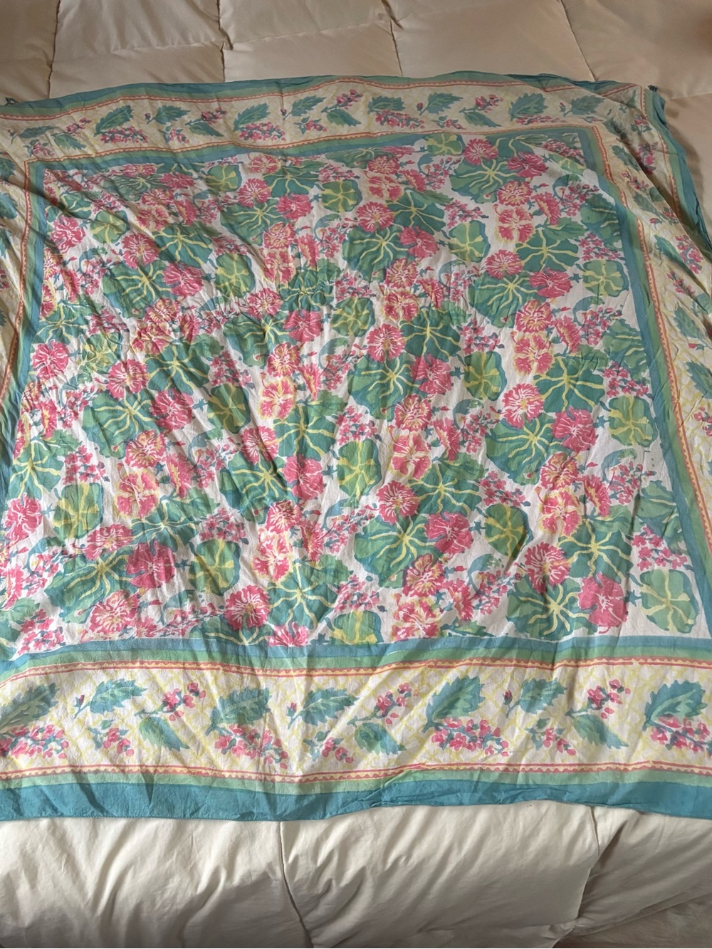 Scarf or card table cover in Pink & Green